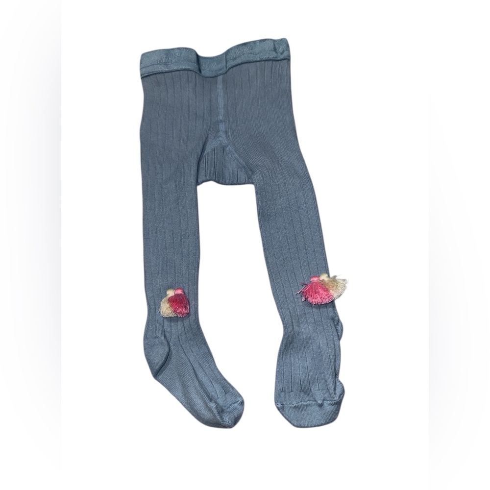 Everbloom Blue Kids Tights with Pink and Cream Tassels